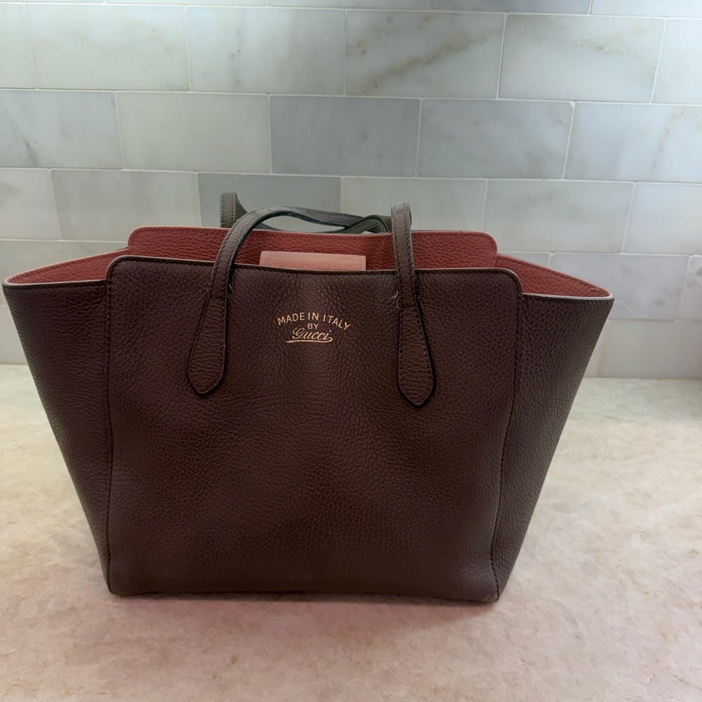 Gucci Brown Leather Tote with Red Interior